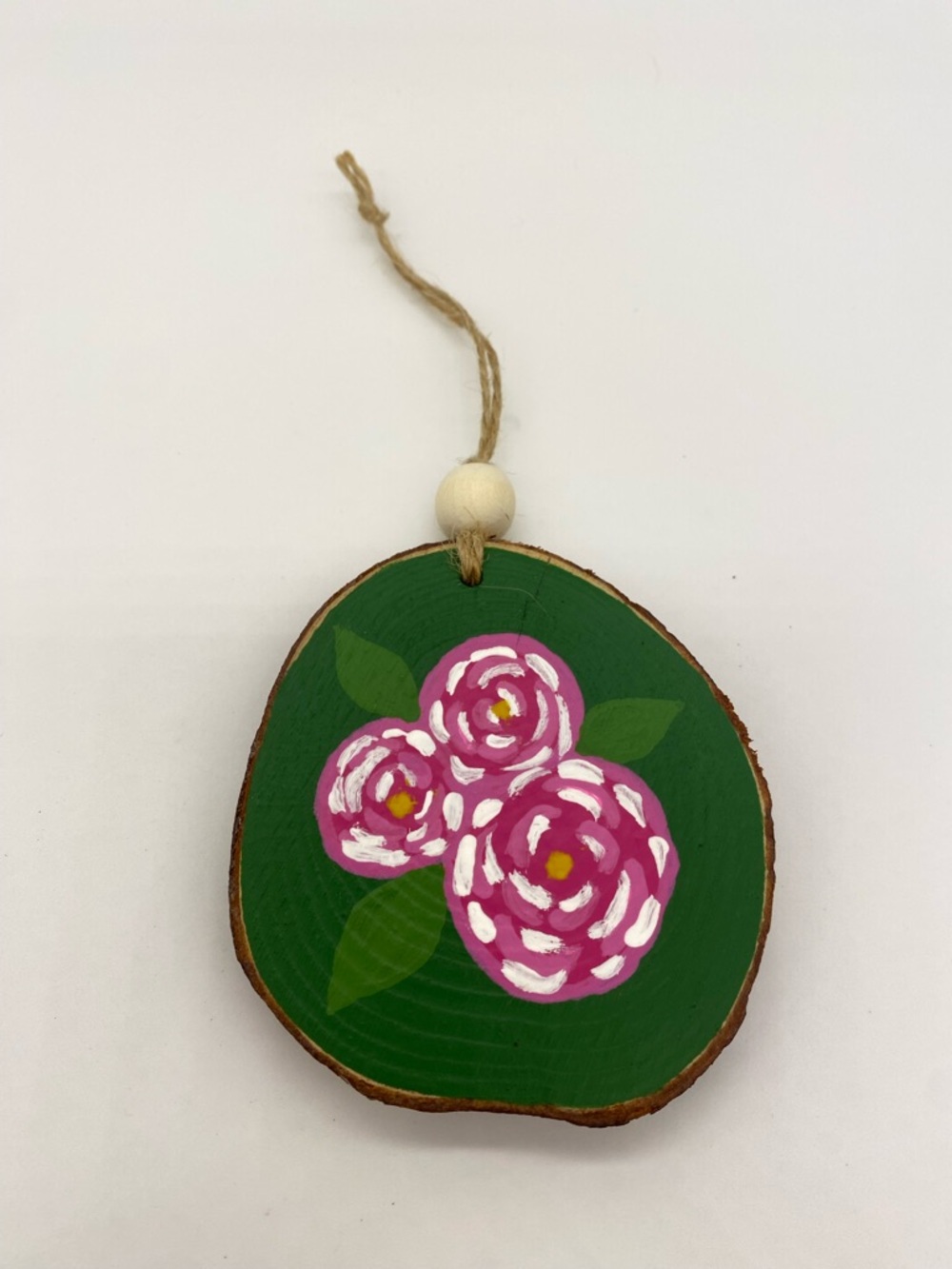 Floral Wood Slice Ornament Hand Painted